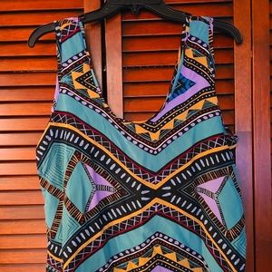 Olivaceous large teal patterned bunched tank top